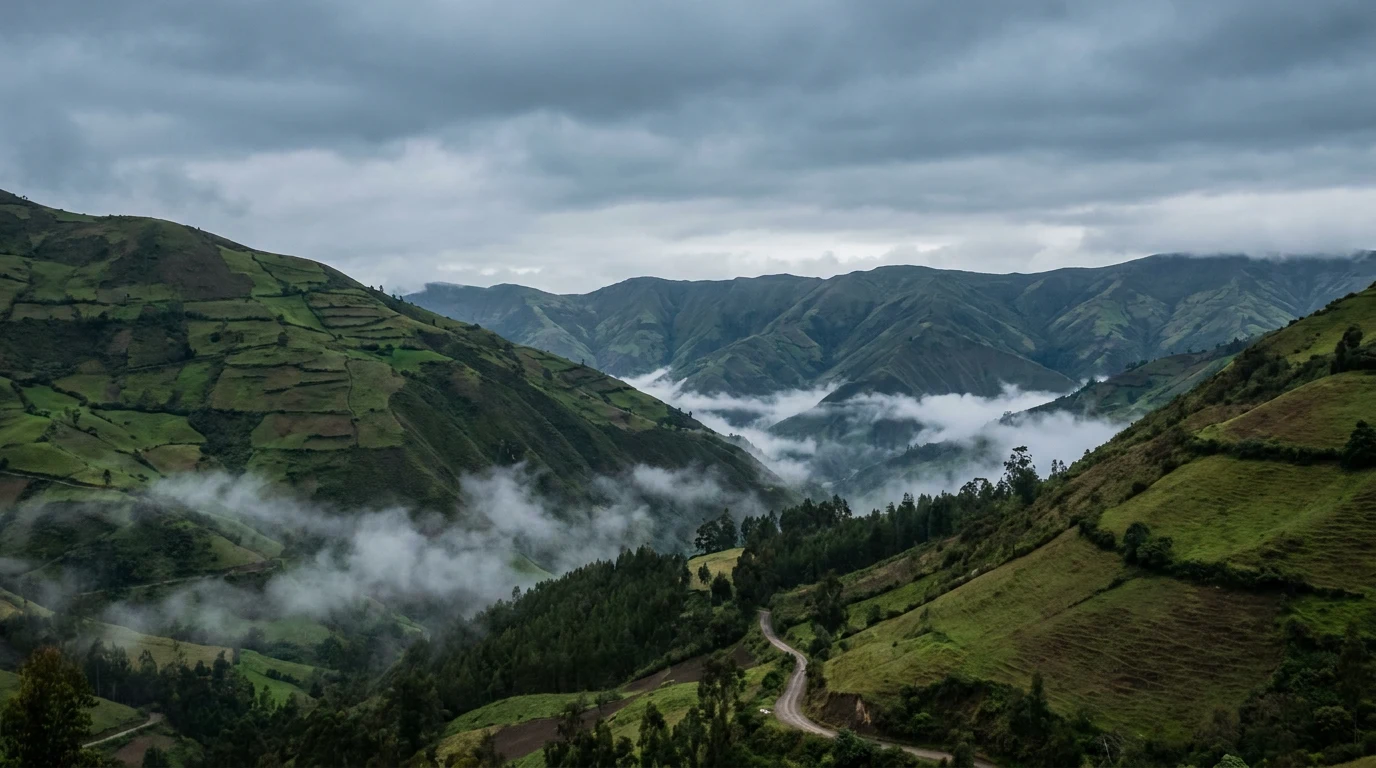 Misty terraced ridgelines of the Cañar Andes